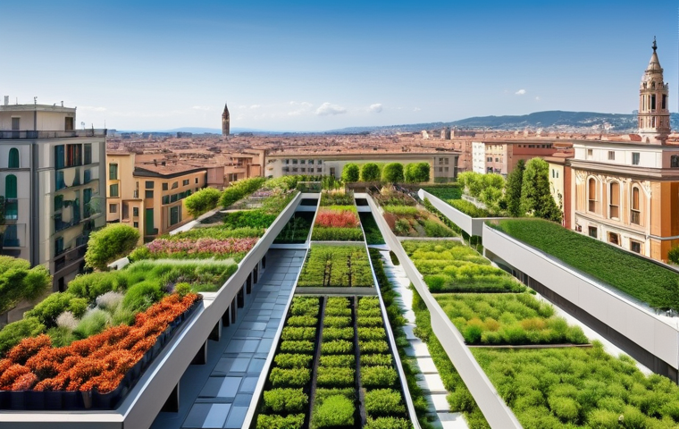 도시 녹지 확장을 위한 시민 캠페인 - **Prompt:** "A breathtaking, high-angle view of a vibrant, modern Italian city skyline, showcasing a...